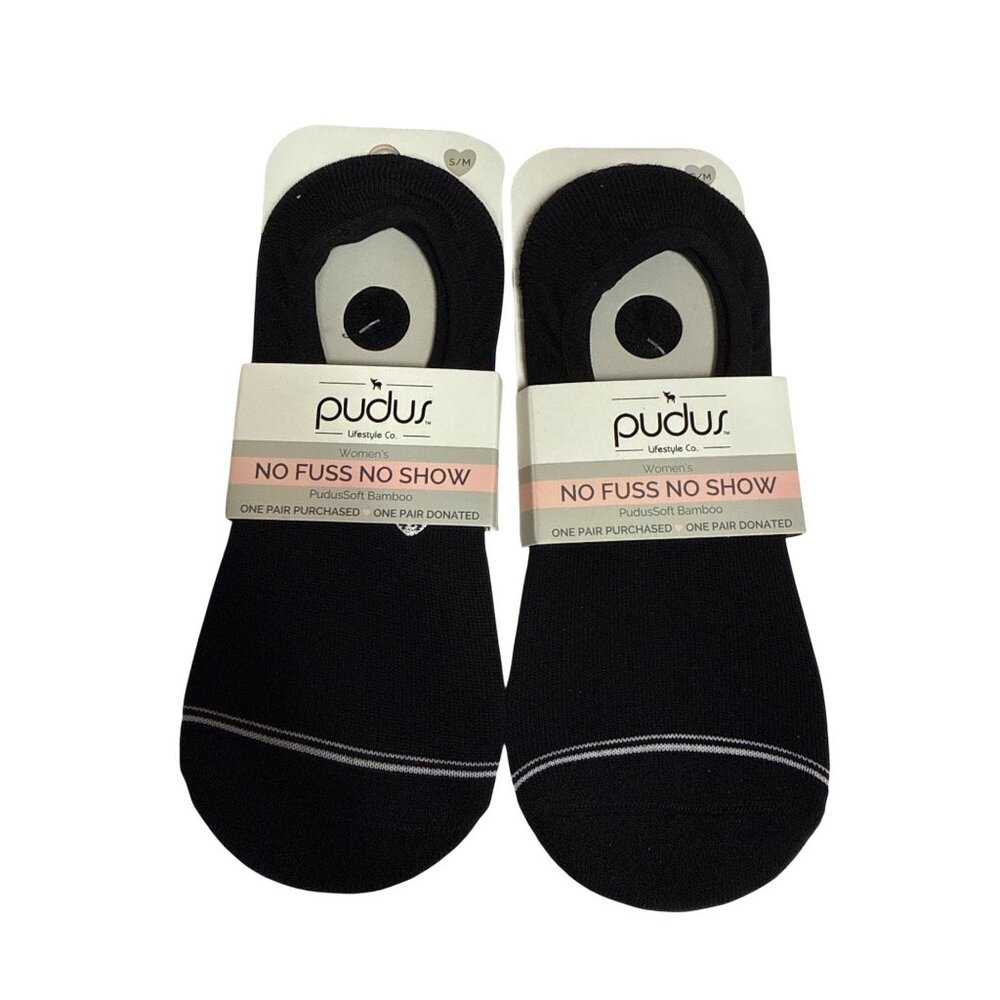 PUDUS Women's Socks NO SHOW Black 2 Pair Small Medium Size 5-9 NEW Rayon Bamboo